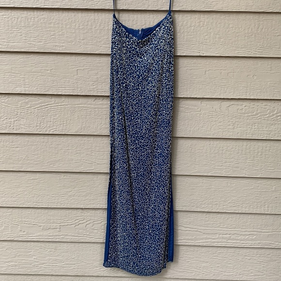 BEADS BEADS Two Piece Beaded Gown Blue and Silver Skirt and Top - Picture 2 of 8